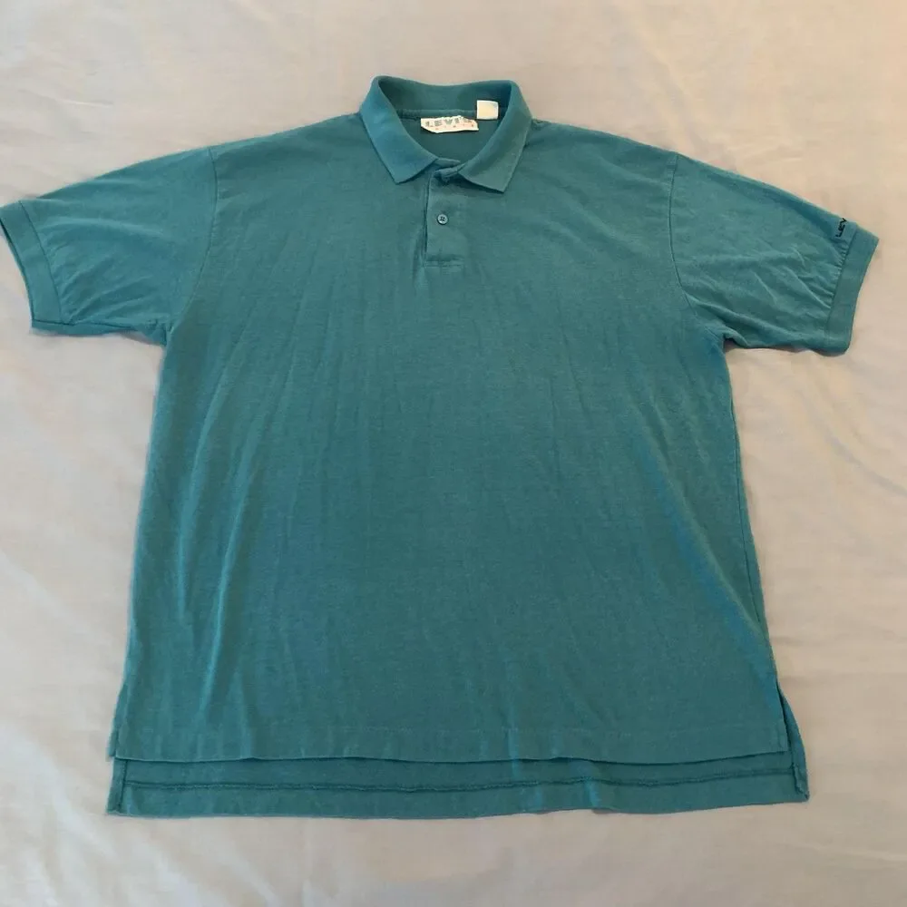 Vintage Levi's Polo Shirt Mens XL Teal Green Solid Knit Classic Casual‎ 80s 90s